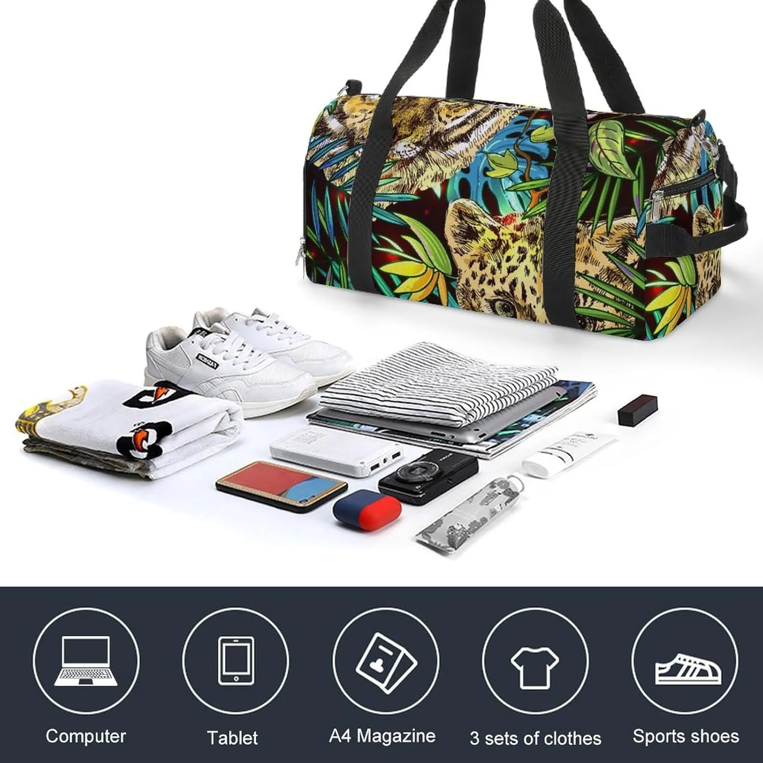 Sport Gym Duffel with Shoe Compartment Wet Pocket, World-tropics-print Shoulder Travel Bag for Women Men