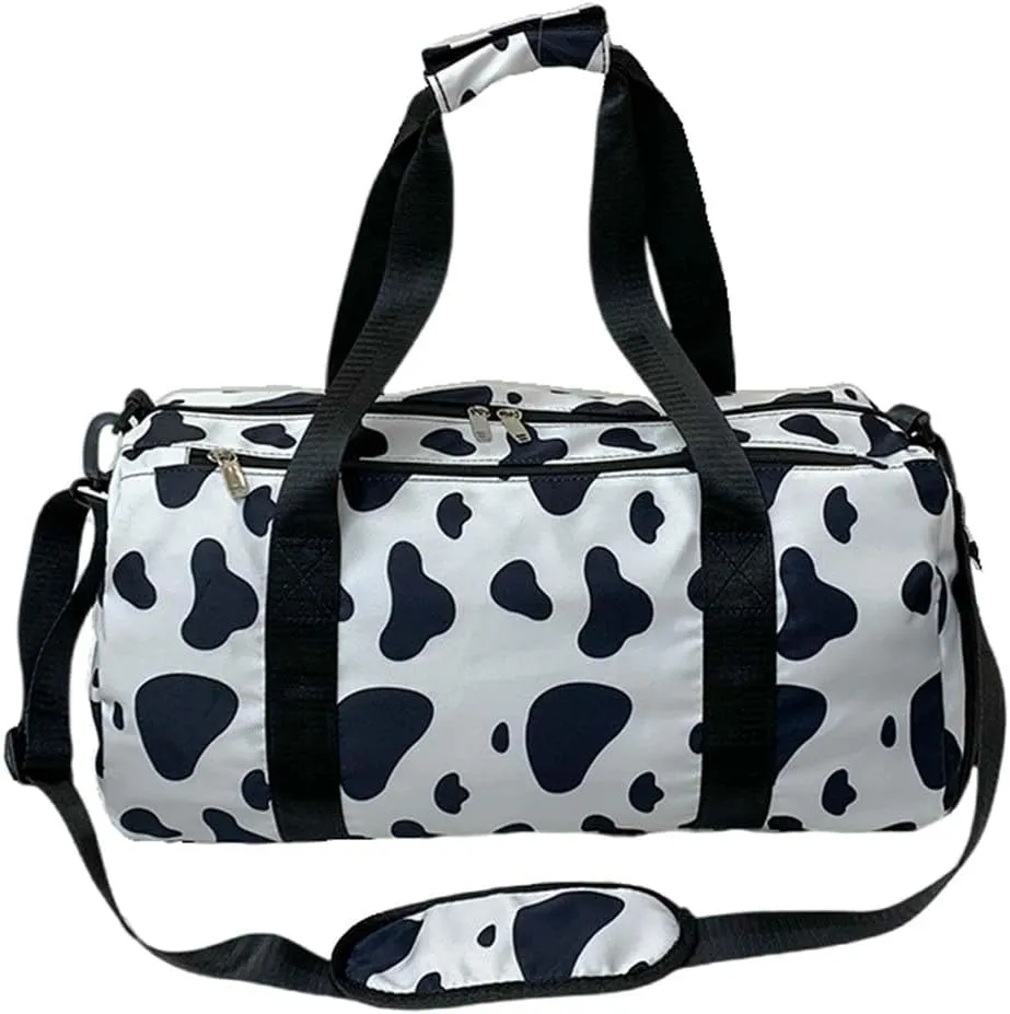 Sports Gym Bag Dance Bag Nylon Bag for Traveling Weekender Overnight Bag with Wet Pocket And Shoes Compartment (cow pattern)