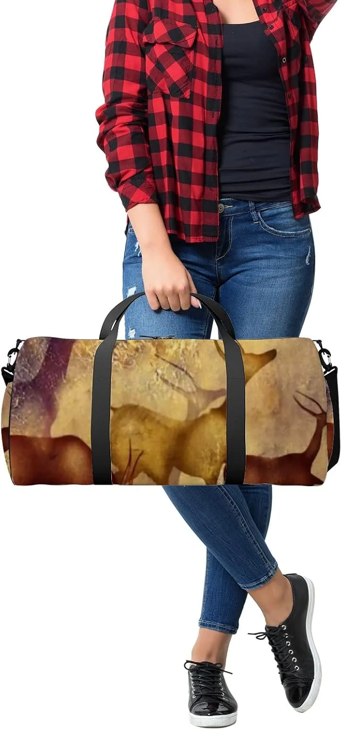 Sports Gym Bag for Women and Men Waterproof 3d Art Deer Painting Duffel Bag Lightweight Carryon Traveling Boarding Gripsack