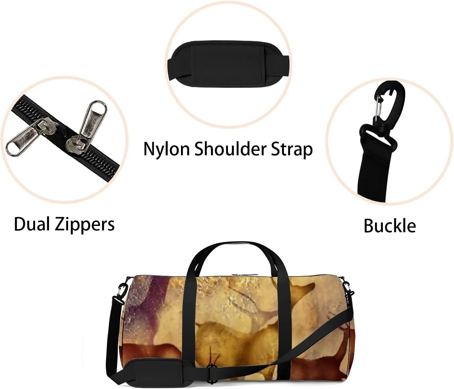 Sports Gym Bag for Women and Men Waterproof 3d Art Deer Painting Duffel Bag Lightweight Carryon Traveling Boarding Gripsack