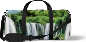 Sports Gym Bag for Women and Men Waterproof 3d Natural Landscape Waterfall Green Duffel Bag Lightweight Carryon Traveling Boarding Gripsack