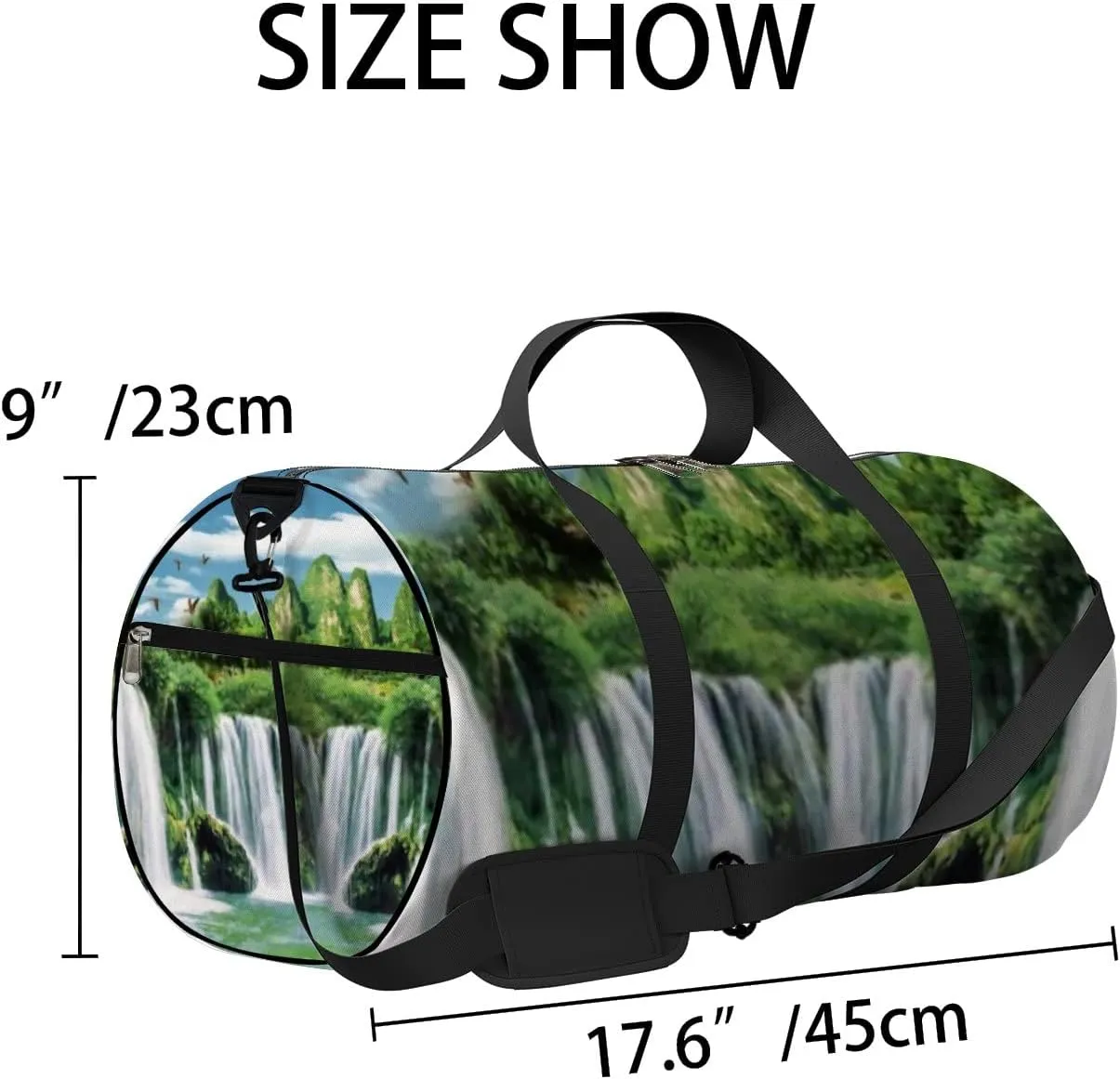 Sports Gym Bag for Women and Men Waterproof 3d Natural Landscape Waterfall Green Duffel Bag Lightweight Carryon Traveling Boarding Gripsack