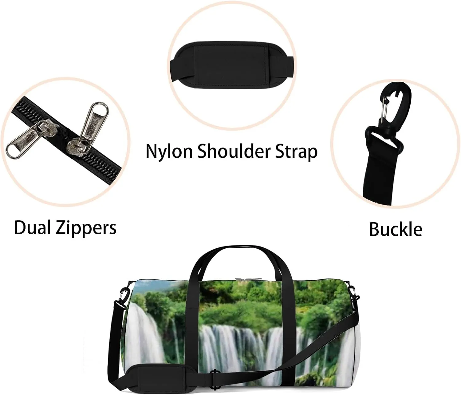 Sports Gym Bag for Women and Men Waterproof 3d Natural Landscape Waterfall Green Duffel Bag Lightweight Carryon Traveling Boarding Gripsack