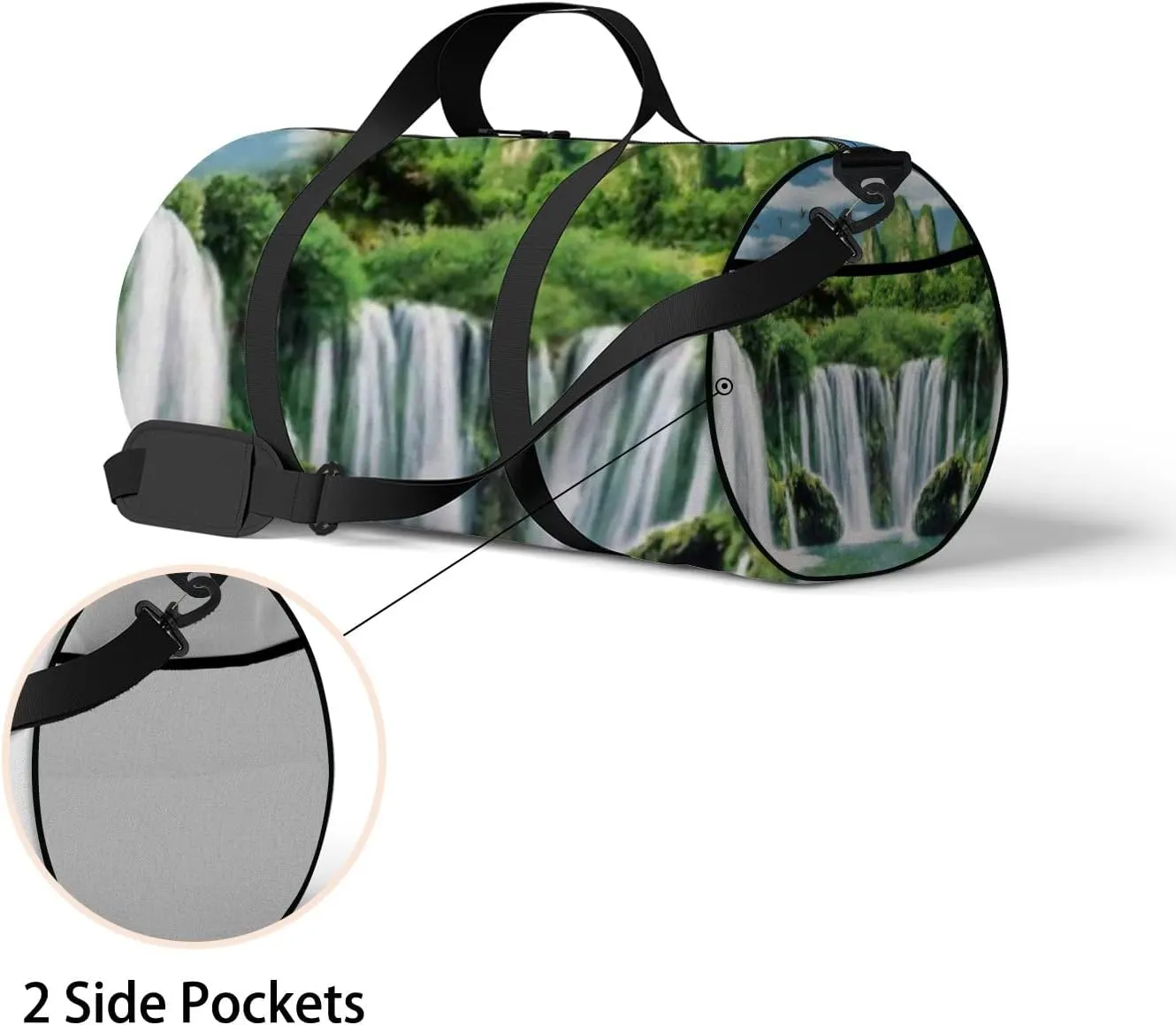 Sports Gym Bag for Women and Men Waterproof 3d Natural Landscape Waterfall Green Duffel Bag Lightweight Carryon Traveling Boarding Gripsack