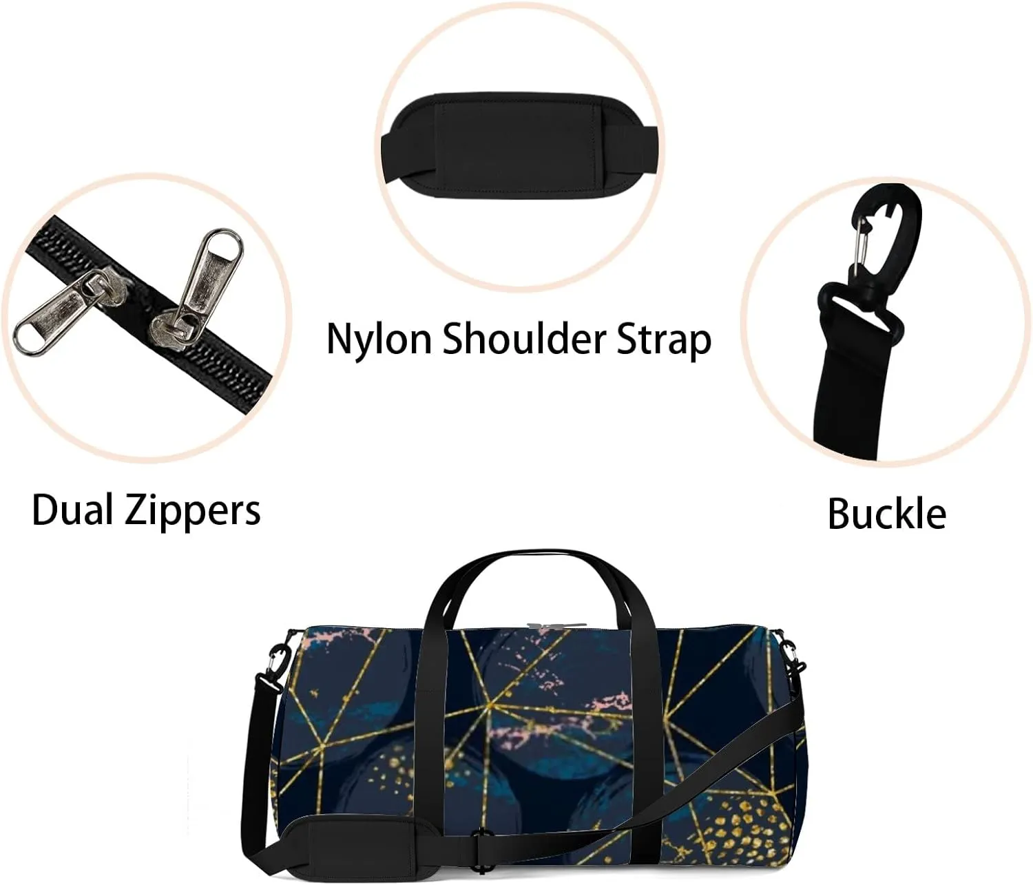 Sports Gym Bag for Women and Men Waterproof Abstract Cosmic Pattern Dark Blue Duffel Bag Lightweight Carryon Traveling Boarding Gripsack