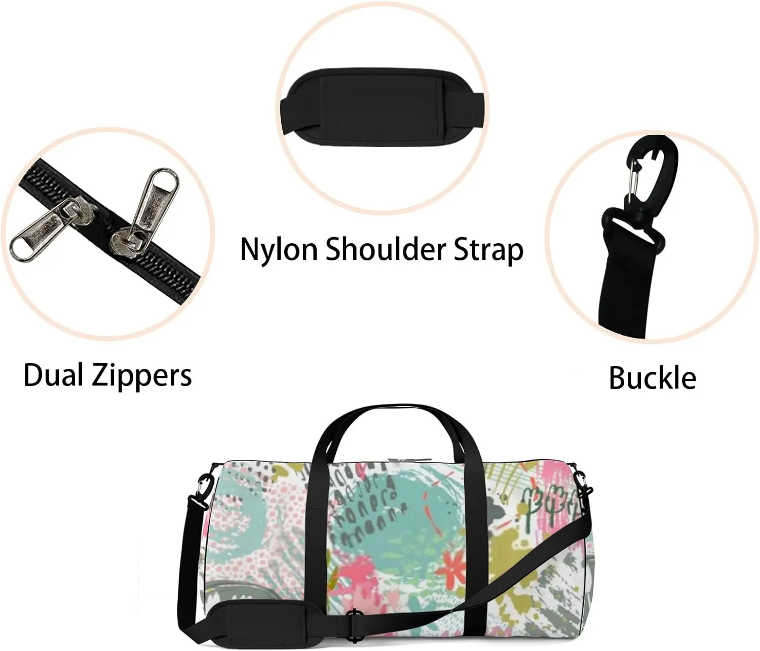 Sports Gym Bag for Women and Men Waterproof Abstract Ink Floral Colorful Duffel Bag Lightweight Carryon Traveling Boarding Gripsack