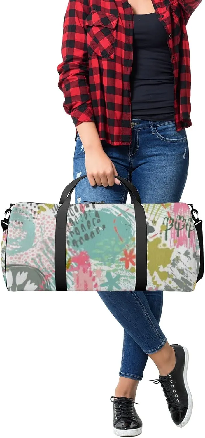 Sports Gym Bag for Women and Men Waterproof Abstract Ink Floral Colorful Duffel Bag Lightweight Carryon Traveling Boarding Gripsack