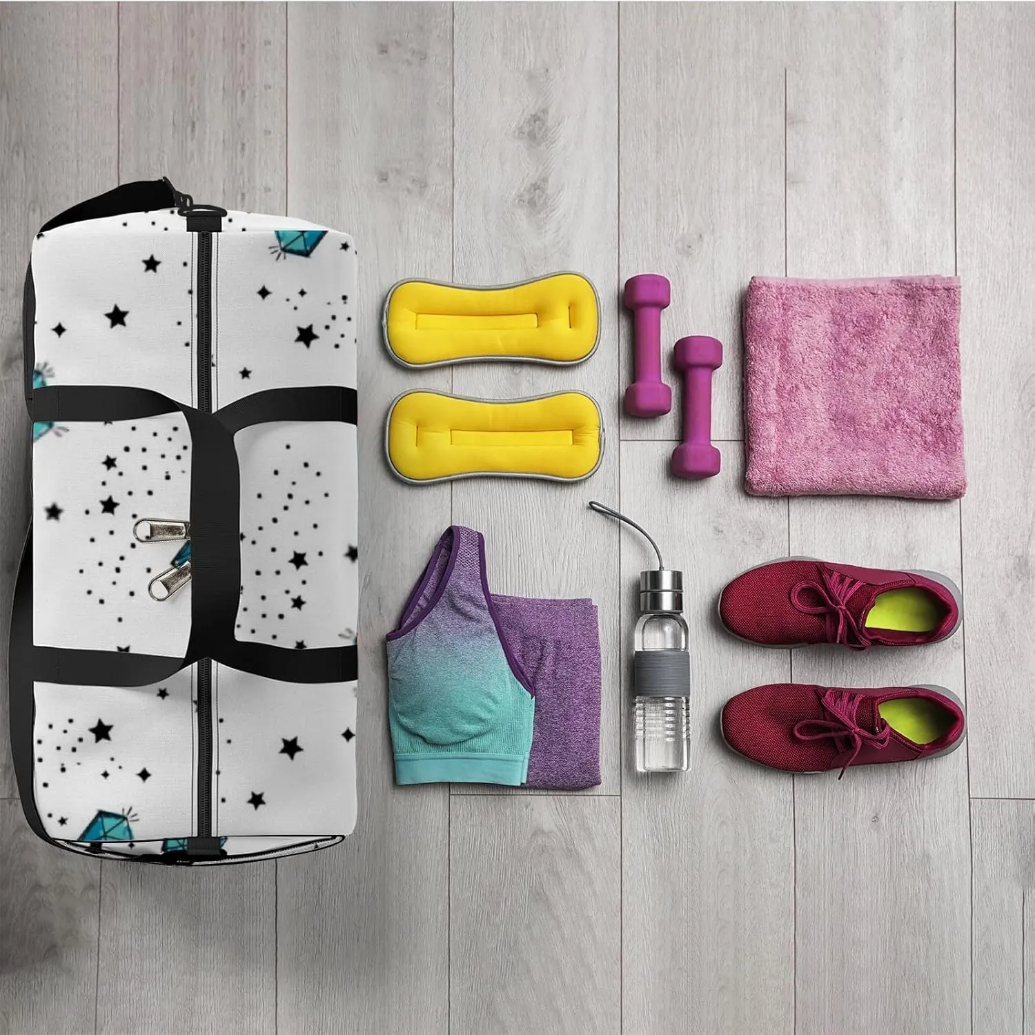 Sports Gym Bag for Women and Men Waterproof Abstract Jewel Pattern Bright Colorful Duffel Bag Lightweight Carryon Traveling Boarding Gripsack