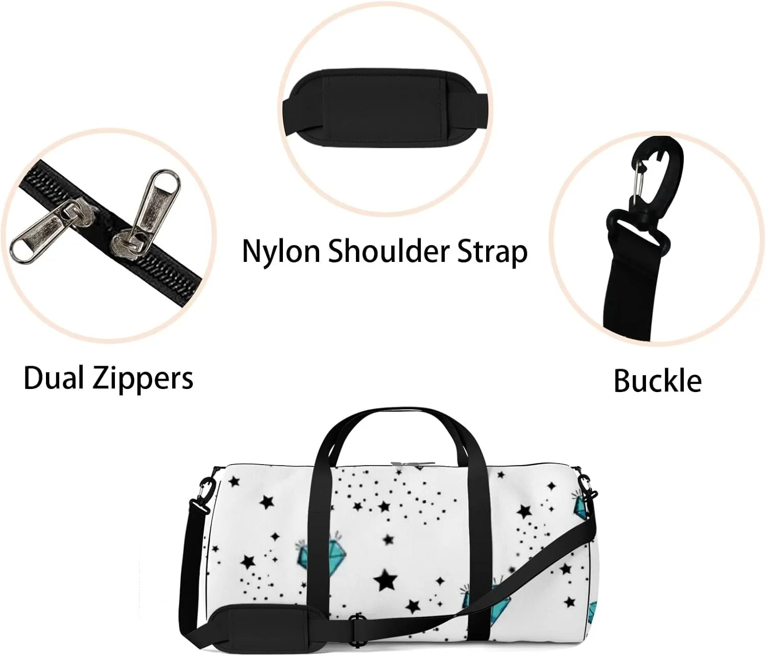 Sports Gym Bag for Women and Men Waterproof Abstract Jewel Pattern Bright Colorful Duffel Bag Lightweight Carryon Traveling Boarding Gripsack