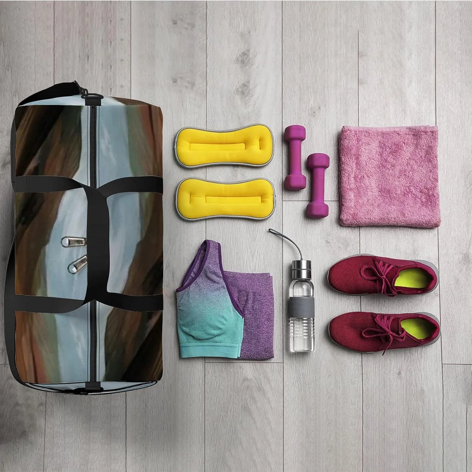 Sports Gym Bag for Women and Men Waterproof Abstract Landscape Duffel Bag Lightweight Carryon Traveling Boarding Gripsack