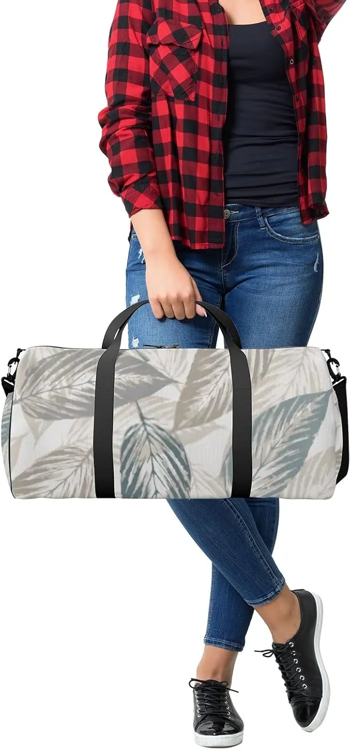 Sports Gym Bag for Women and Men Waterproof Abstract Leaves Vintage White Duffel Bag Lightweight Carryon Traveling Boarding Gripsack