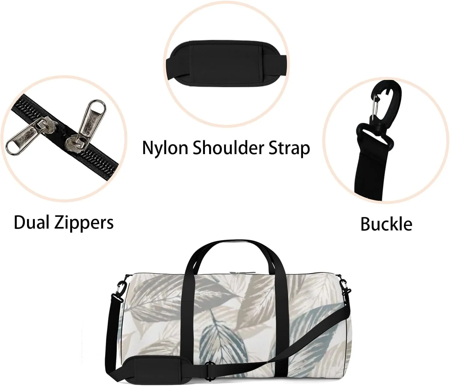 Sports Gym Bag for Women and Men Waterproof Abstract Leaves Vintage White Duffel Bag Lightweight Carryon Traveling Boarding Gripsack
