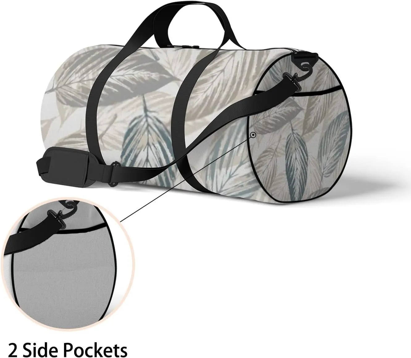 Sports Gym Bag for Women and Men Waterproof Abstract Leaves Vintage White Duffel Bag Lightweight Carryon Traveling Boarding Gripsack