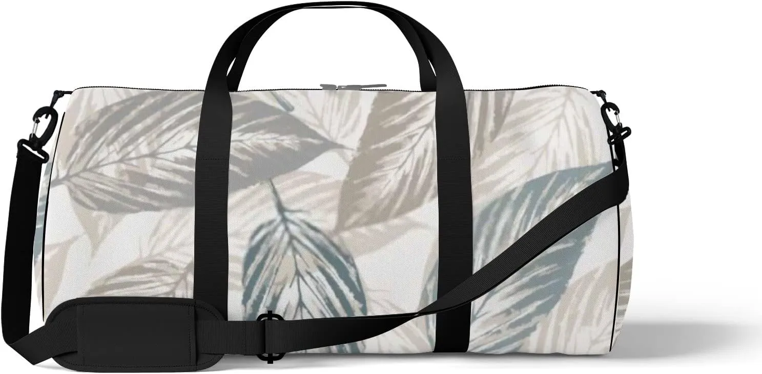 Sports Gym Bag for Women and Men Waterproof Abstract Leaves Vintage White Duffel Bag Lightweight Carryon Traveling Boarding Gripsack