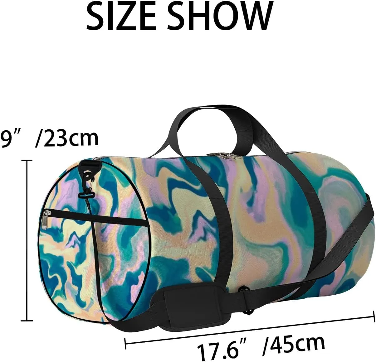 Sports Gym Bag for Women and Men Waterproof Abstract Marble Pattern Blue Pink Yellow Duffel Bag Lightweight Carryon Traveling Boarding Gripsack