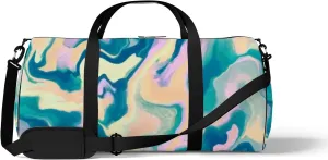 Sports Gym Bag for Women and Men Waterproof Abstract Marble Pattern Blue Pink Yellow Duffel Bag Lightweight Carryon Traveling Boarding Gripsack