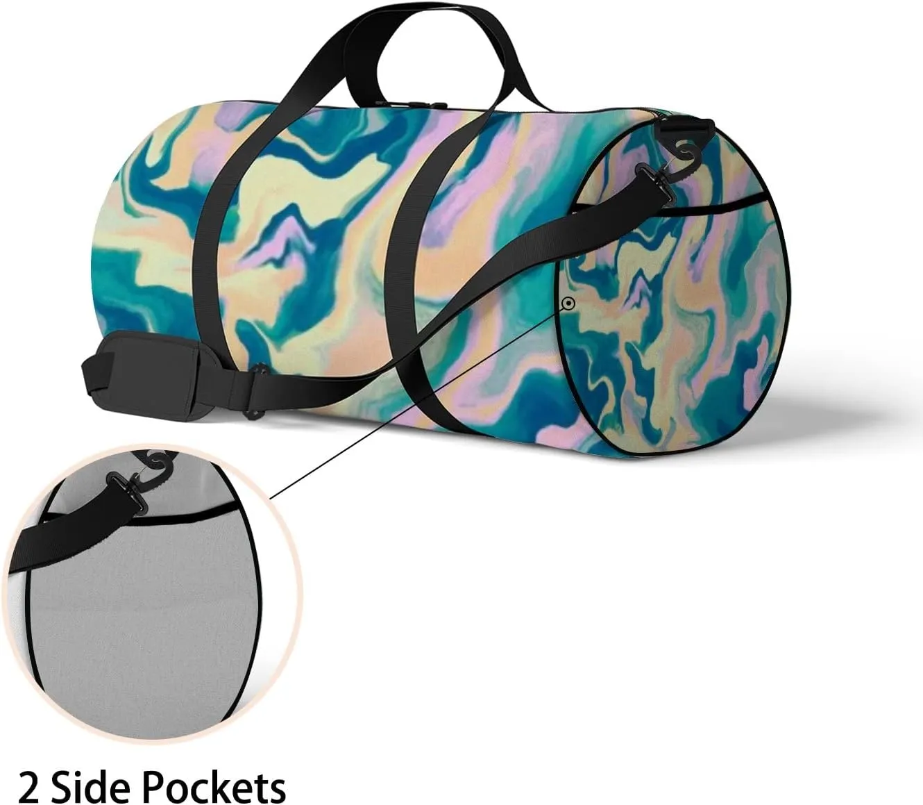 Sports Gym Bag for Women and Men Waterproof Abstract Marble Pattern Blue Pink Yellow Duffel Bag Lightweight Carryon Traveling Boarding Gripsack