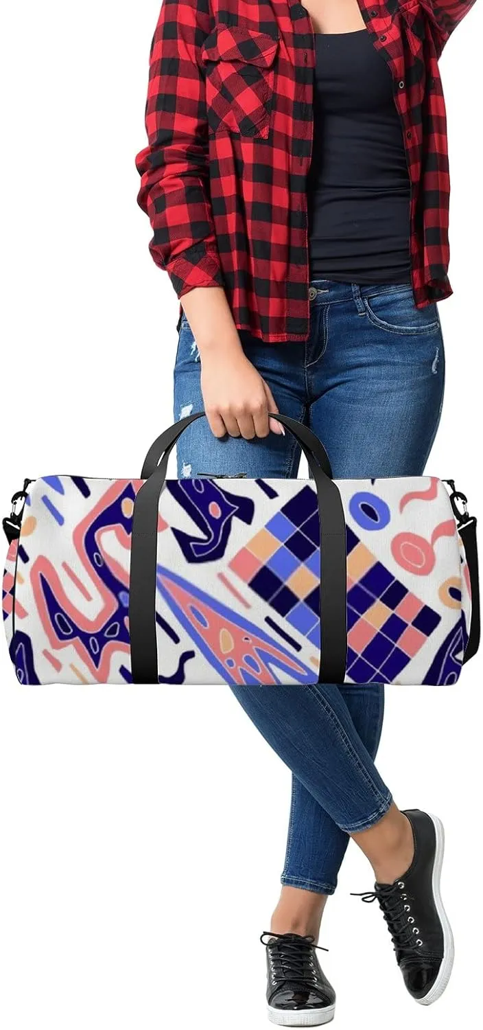 Sports Gym Bag for Women and Men Waterproof Abstract Modern Doodles Bright Summer Print Duffel Bag Lightweight Carryon Traveling Boarding Gripsack