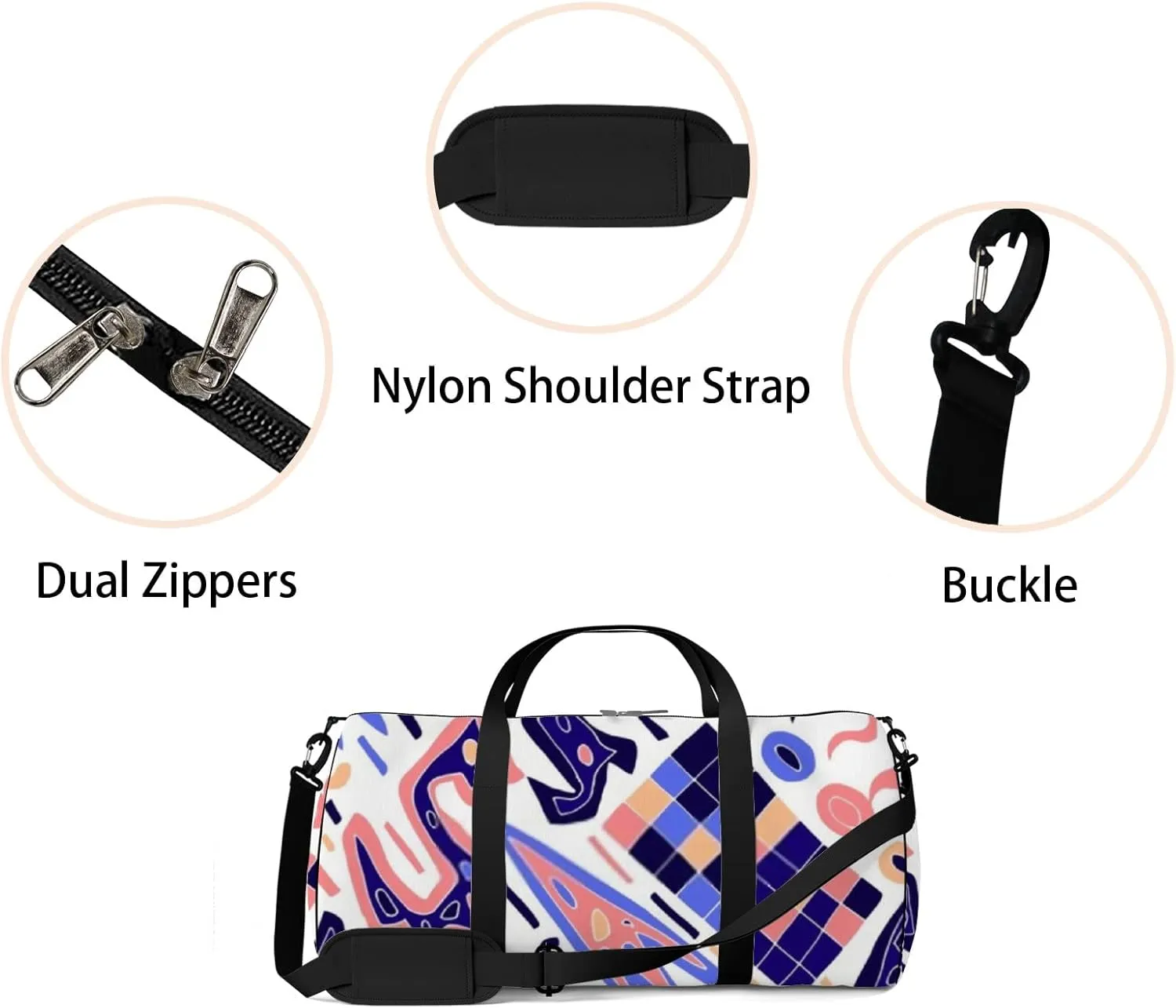 Sports Gym Bag for Women and Men Waterproof Abstract Modern Doodles Bright Summer Print Duffel Bag Lightweight Carryon Traveling Boarding Gripsack