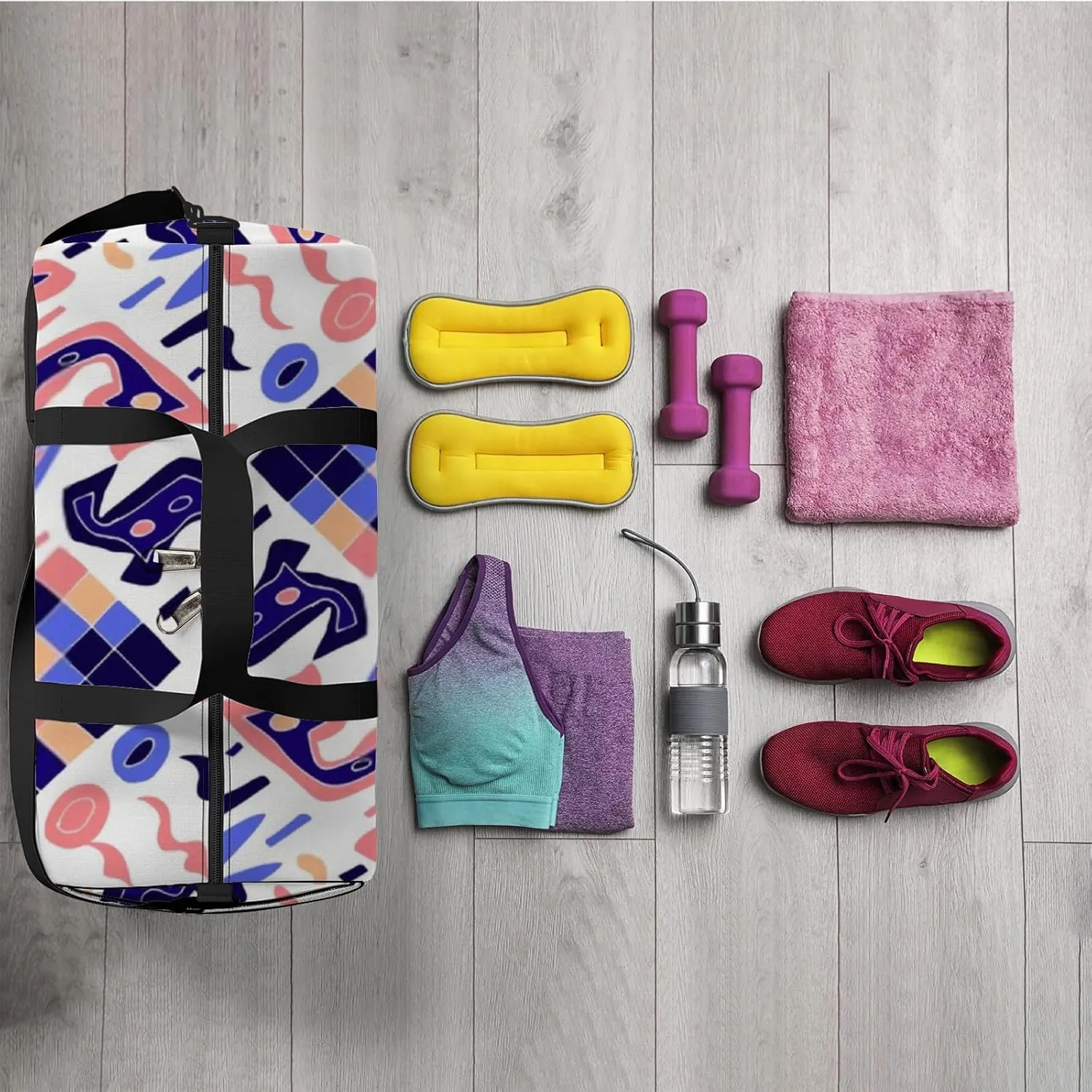 Sports Gym Bag for Women and Men Waterproof Abstract Modern Doodles Bright Summer Print Duffel Bag Lightweight Carryon Traveling Boarding Gripsack
