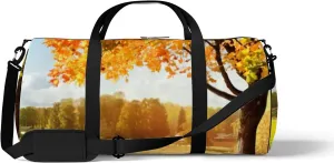 Sports Gym Bag for Women and Men Waterproof Autumn at the morning park Duffel Bag Lightweight Carryon Traveling Boarding Gripsack