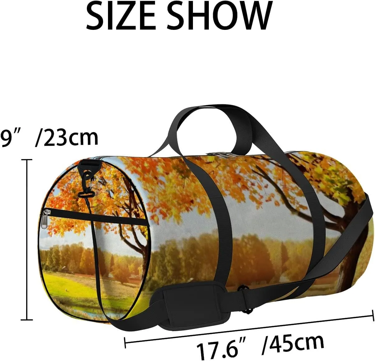 Sports Gym Bag for Women and Men Waterproof Autumn at the morning park Duffel Bag Lightweight Carryon Traveling Boarding Gripsack
