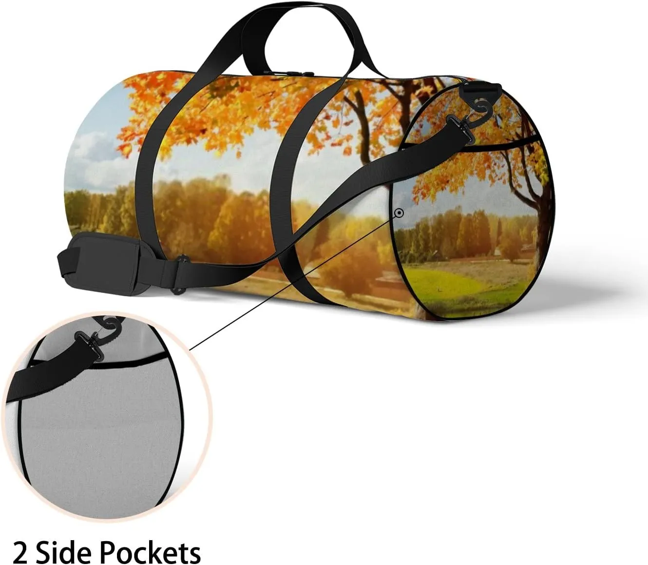 Sports Gym Bag for Women and Men Waterproof Autumn at the morning park Duffel Bag Lightweight Carryon Traveling Boarding Gripsack