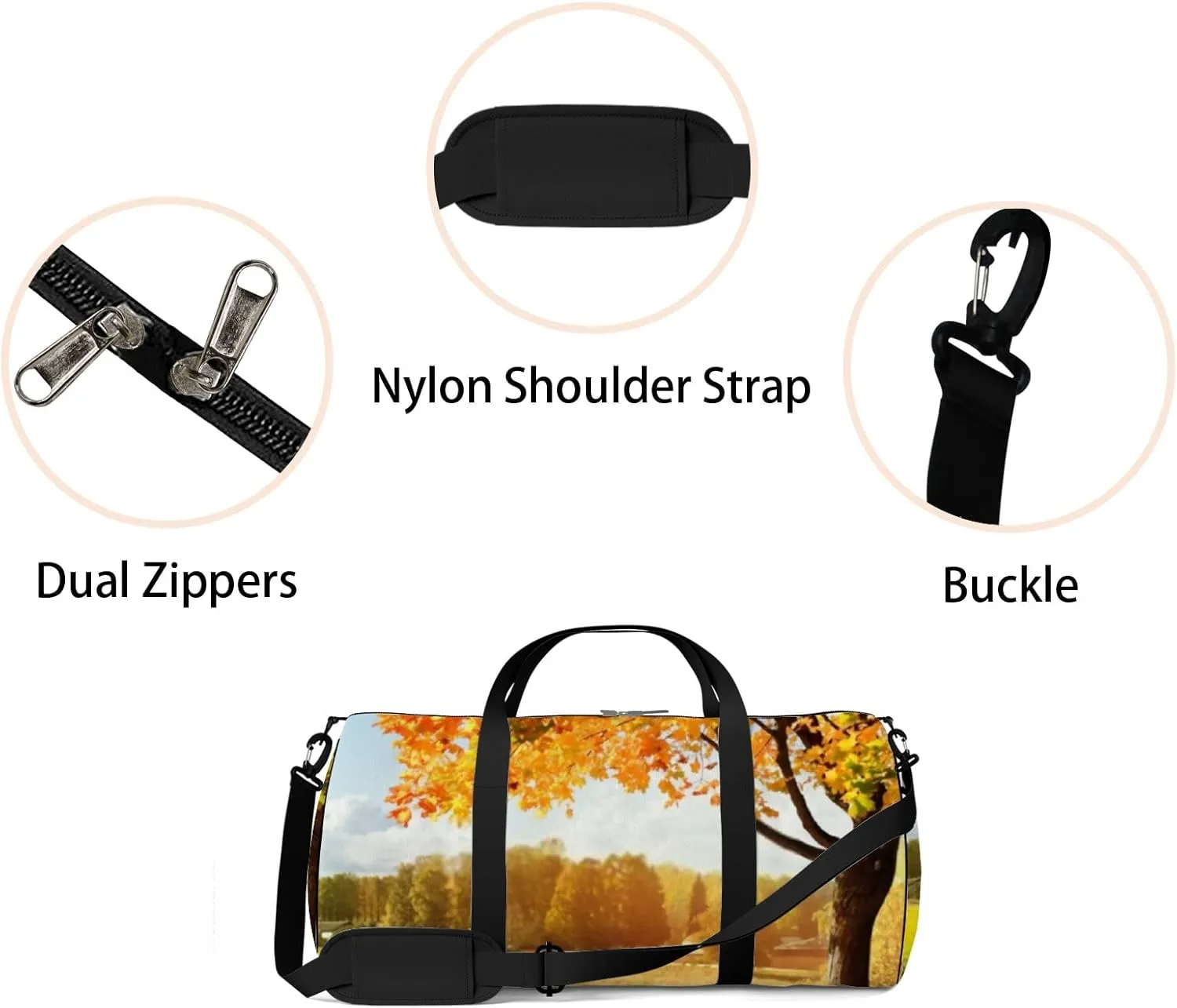 Sports Gym Bag for Women and Men Waterproof Autumn at the morning park Duffel Bag Lightweight Carryon Traveling Boarding Gripsack