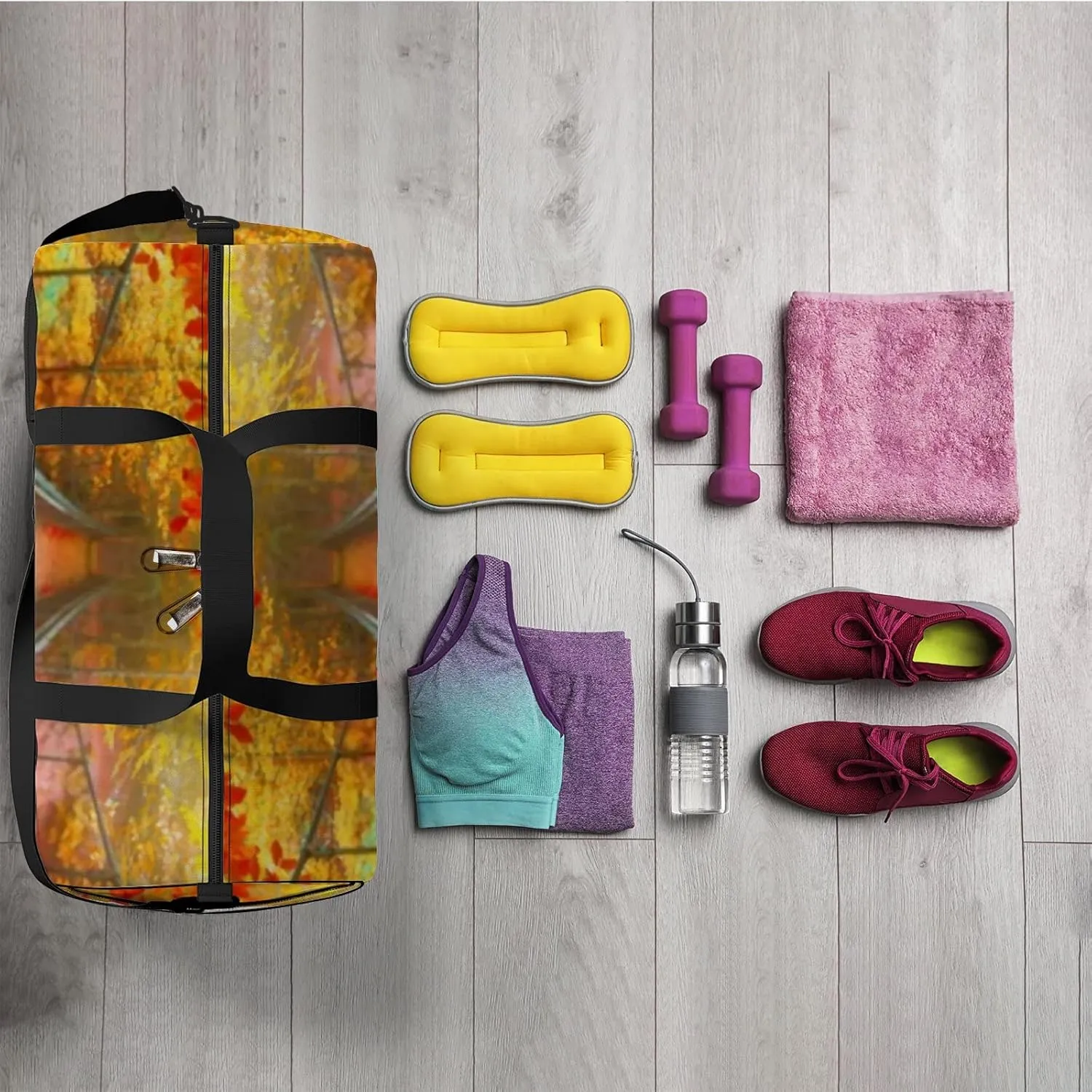 Sports Gym Bag for Women and Men Waterproof Autumn Landscape Duffel Bag Lightweight Carryon Traveling Boarding Gripsack