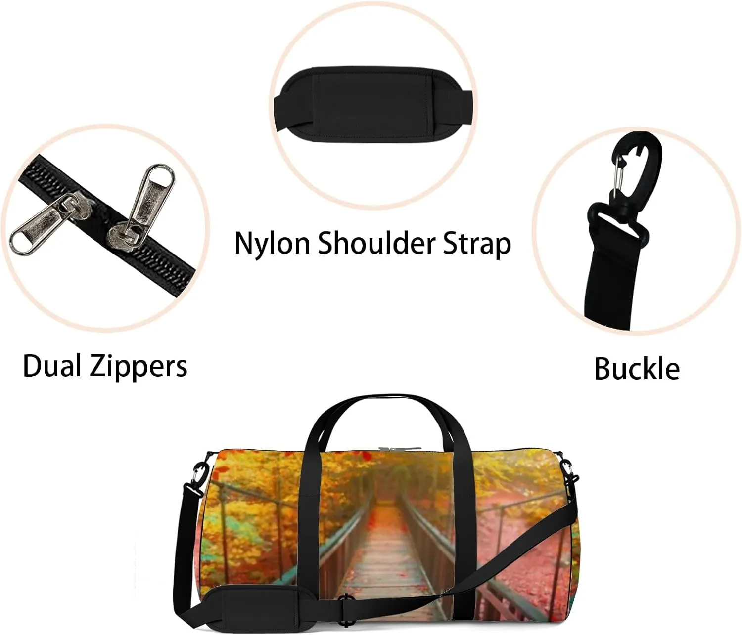 Sports Gym Bag for Women and Men Waterproof Autumn Landscape Duffel Bag Lightweight Carryon Traveling Boarding Gripsack