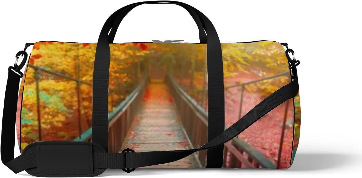 Sports Gym Bag for Women and Men Waterproof Autumn Landscape Duffel Bag Lightweight Carryon Traveling Boarding Gripsack