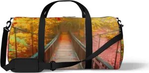 Sports Gym Bag for Women and Men Waterproof Autumn Landscape Duffel Bag Lightweight Carryon Traveling Boarding Gripsack