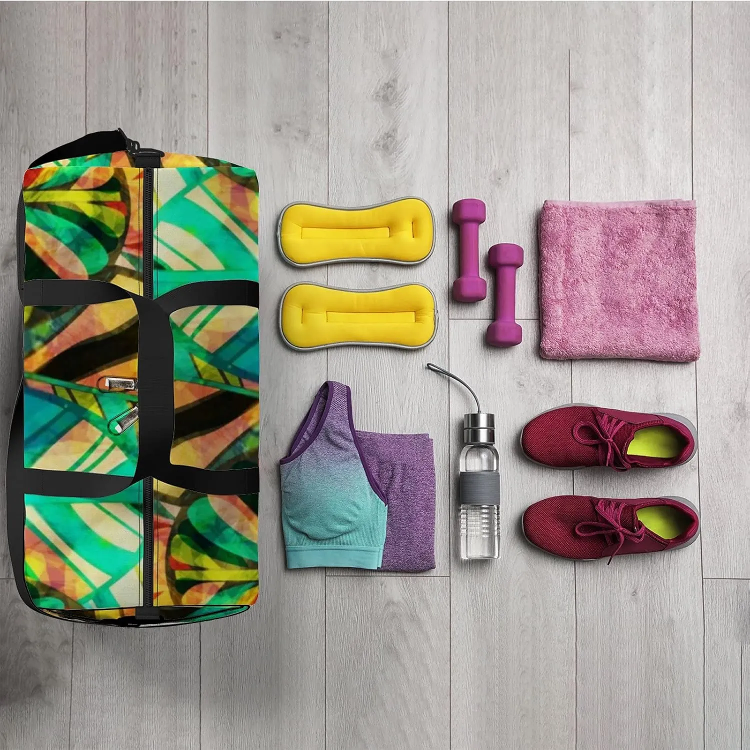 Sports Gym Bag for Women and Men Waterproof Blue Green Orange Pink Forest Duffel Bag Lightweight Carryon Traveling Boarding Gripsack