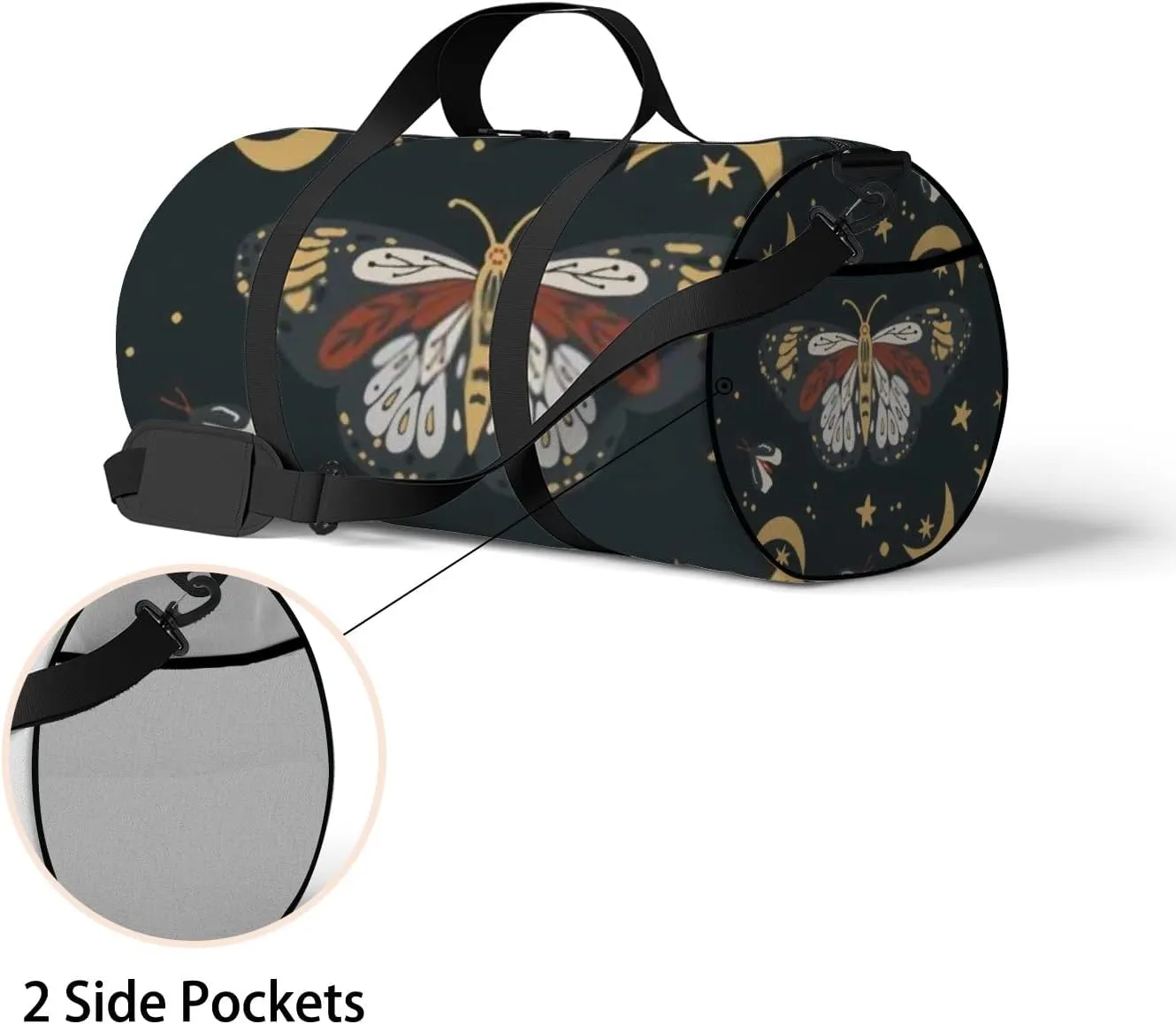 Sports Gym Bag for Women and Men Waterproof Boho Butterfly Moon Star Duffel Bag Lightweight Carryon Traveling Boarding Gripsack