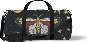 Sports Gym Bag for Women and Men Waterproof Boho Butterfly Moon Star Duffel Bag Lightweight Carryon Traveling Boarding Gripsack