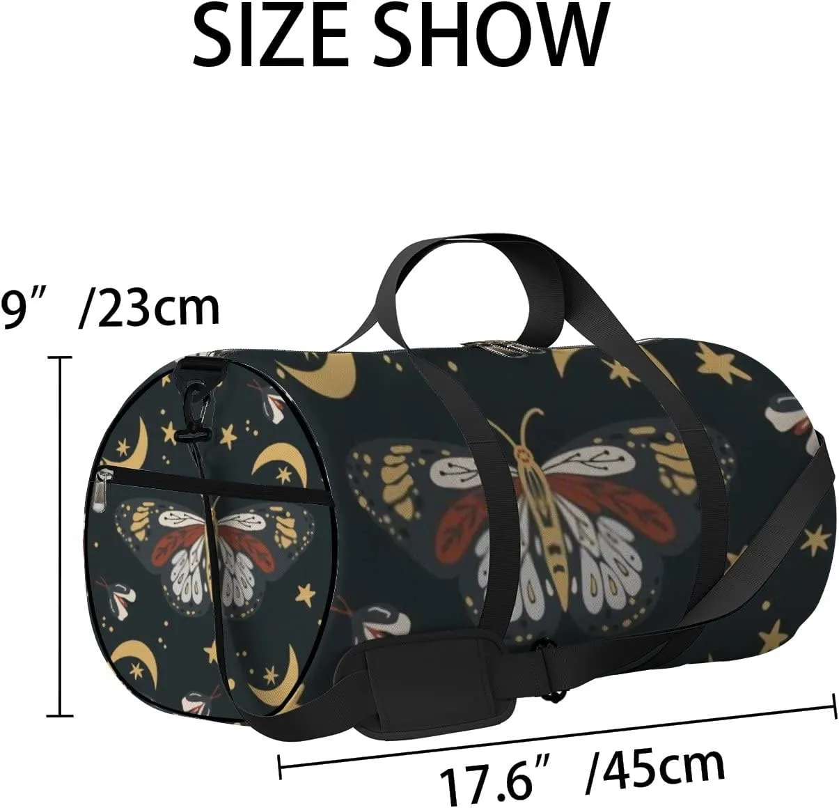 Sports Gym Bag for Women and Men Waterproof Boho Butterfly Moon Star Duffel Bag Lightweight Carryon Traveling Boarding Gripsack