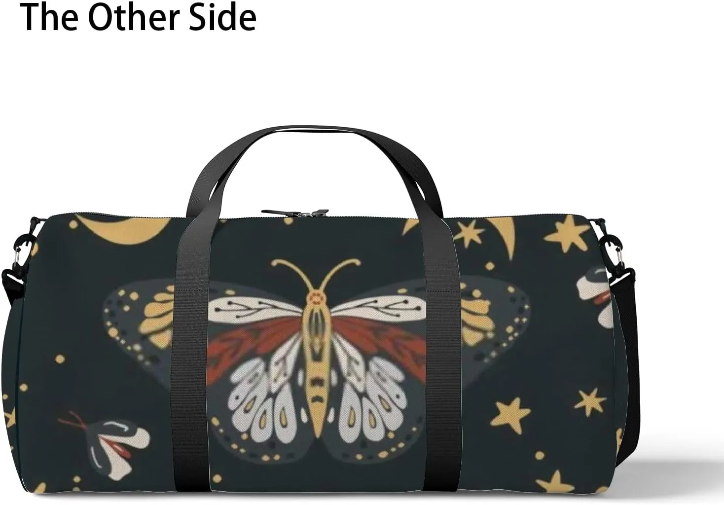 Sports Gym Bag for Women and Men Waterproof Boho Butterfly Moon Star Duffel Bag Lightweight Carryon Traveling Boarding Gripsack