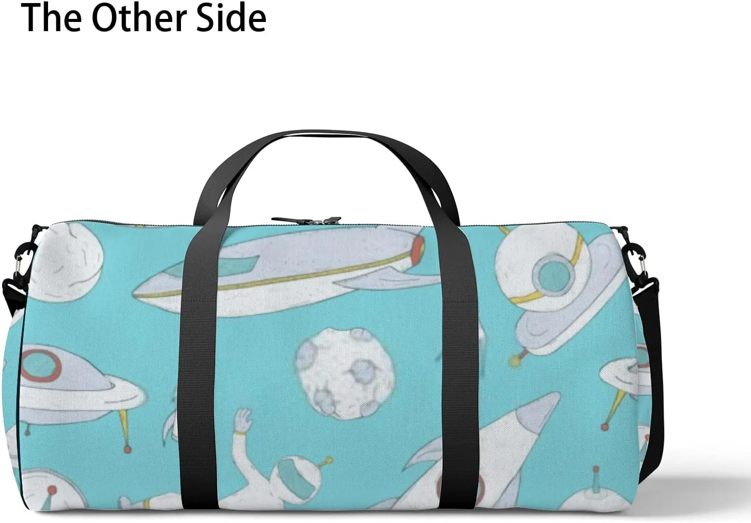 Sports Gym Bag for Women and Men Waterproof Cartoon Space Hand Drawn Blue Pattern Duffel Bag Lightweight Carryon Traveling Boarding Gripsack
