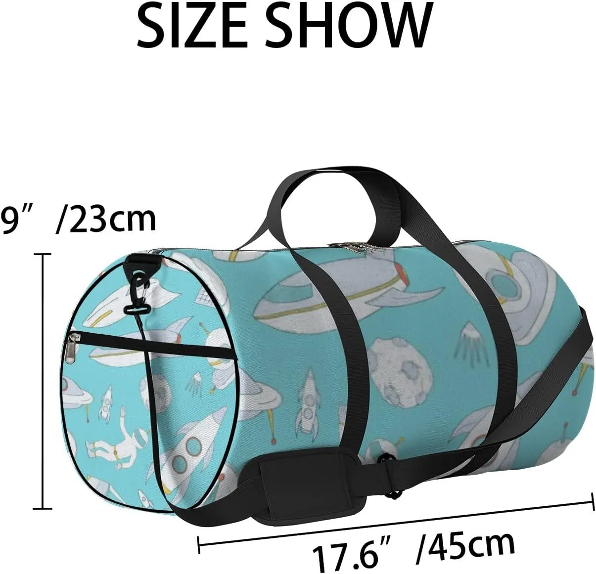 Sports Gym Bag for Women and Men Waterproof Cartoon Space Hand Drawn Blue Pattern Duffel Bag Lightweight Carryon Traveling Boarding Gripsack