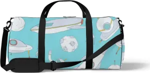 Sports Gym Bag for Women and Men Waterproof Cartoon Space Hand Drawn Blue Pattern Duffel Bag Lightweight Carryon Traveling Boarding Gripsack