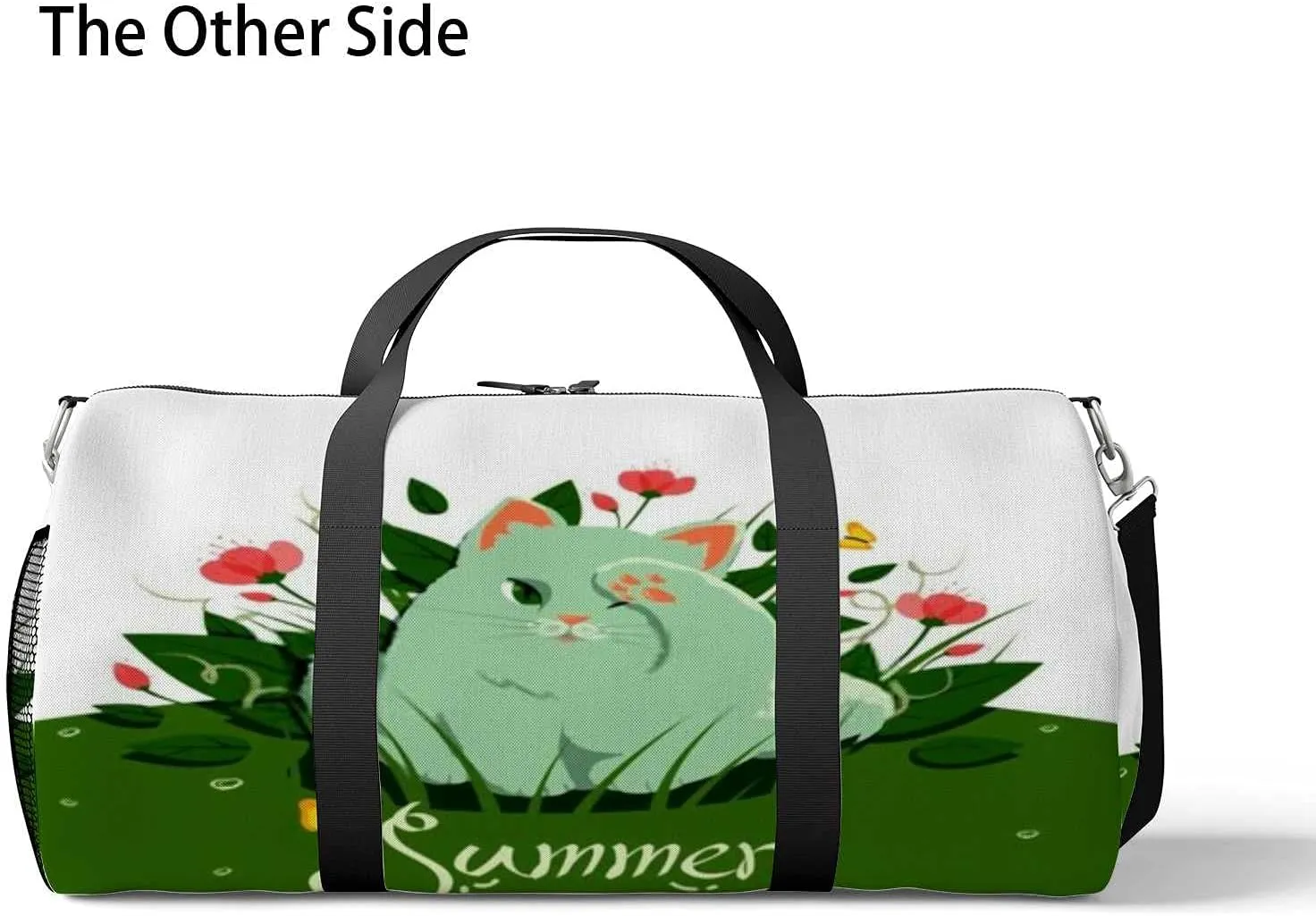 Sports Gym Bag for Women and Men Waterproof Cat Grass and flowers with Butterflies Duffel Bag Lightweight Carryon Traveling Boarding Gripsack
