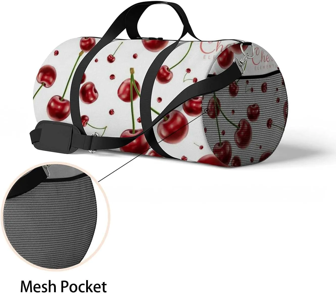 Sports Gym Bag for Women and Men Waterproof Cherries Elements Realistic Cherry Duffel Bag Lightweight Carryon Traveling Boarding Gripsack