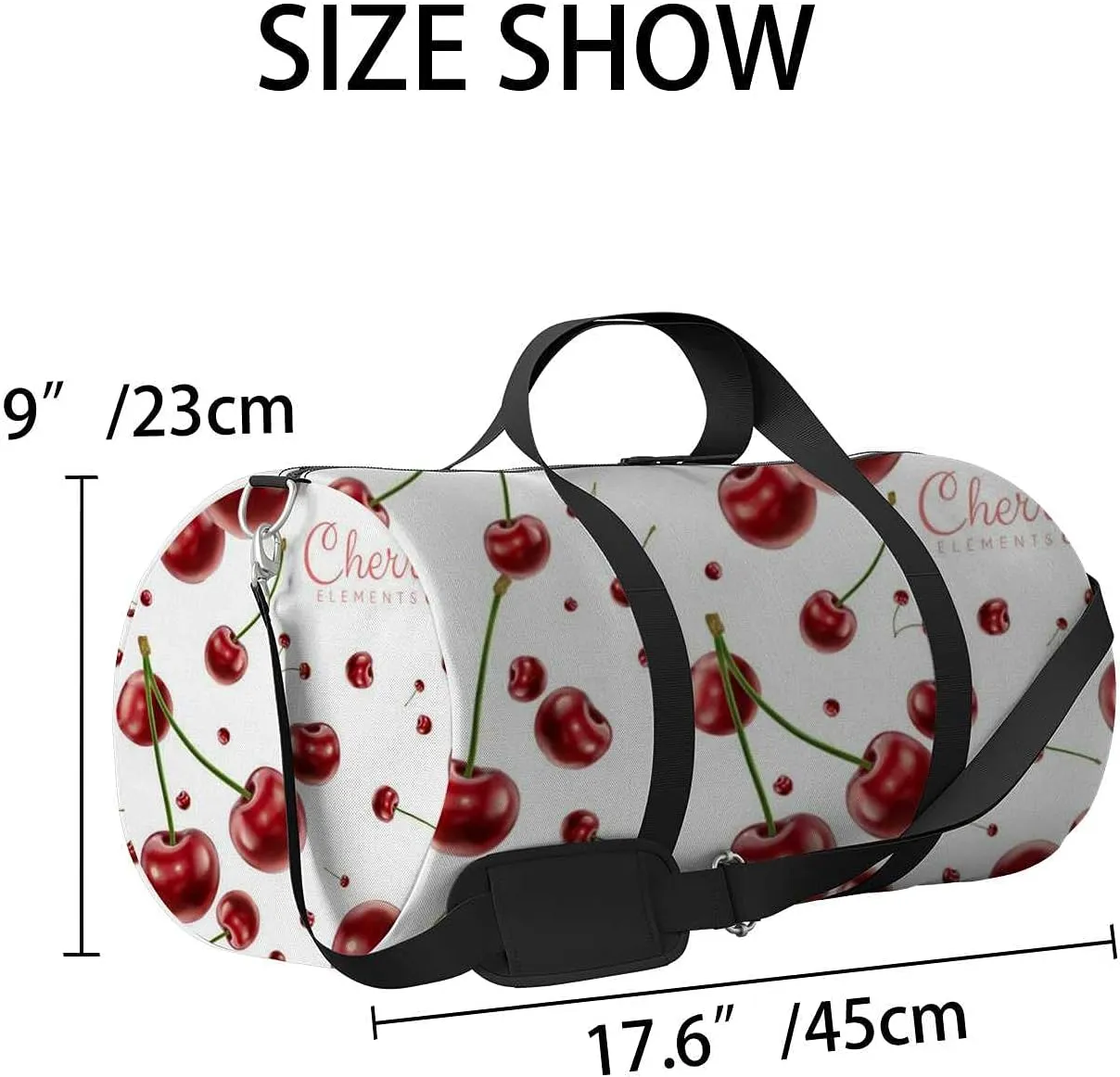 Sports Gym Bag for Women and Men Waterproof Cherries Elements Realistic Cherry Duffel Bag Lightweight Carryon Traveling Boarding Gripsack
