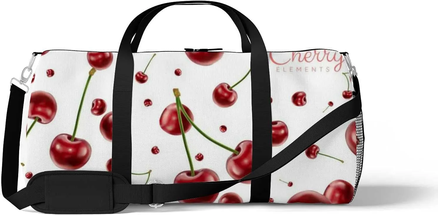 Sports Gym Bag for Women and Men Waterproof Cherries Elements Realistic Cherry Duffel Bag Lightweight Carryon Traveling Boarding Gripsack