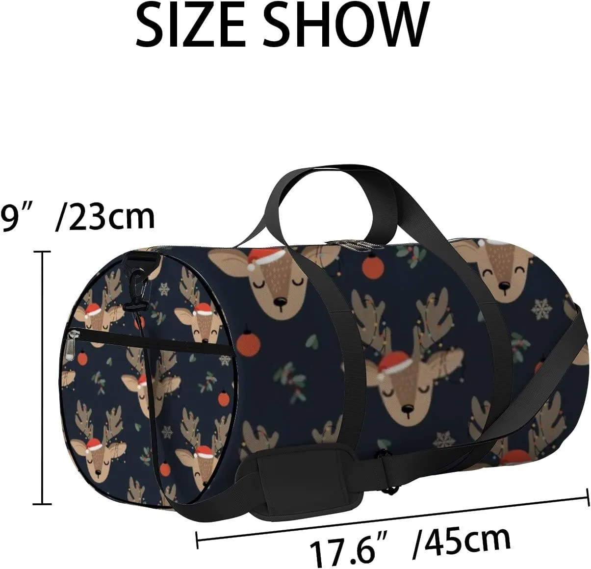 Sports Gym Bag for Women and Men Waterproof Christmas Cartoon Reindeer Brown Duffel Bag Lightweight Carryon Traveling Boarding Gripsack