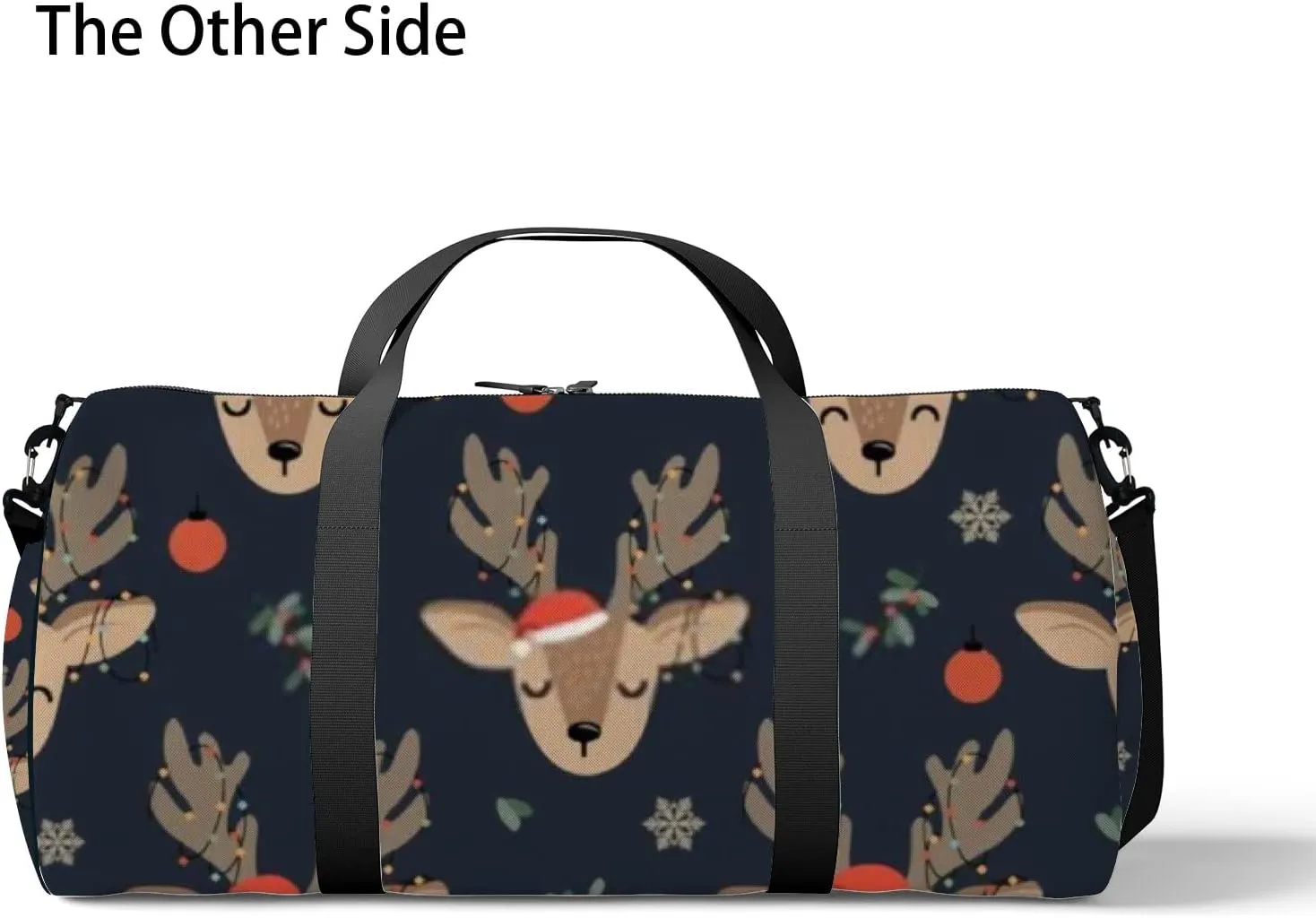 Sports Gym Bag for Women and Men Waterproof Christmas Cartoon Reindeer Brown Duffel Bag Lightweight Carryon Traveling Boarding Gripsack