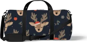 Sports Gym Bag for Women and Men Waterproof Christmas Cartoon Reindeer Brown Duffel Bag Lightweight Carryon Traveling Boarding Gripsack