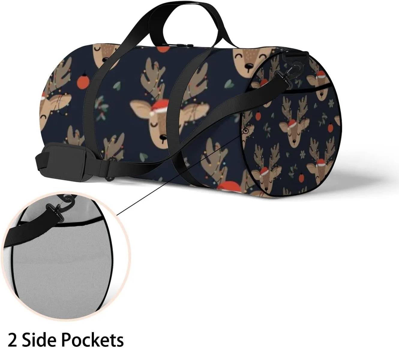 Sports Gym Bag for Women and Men Waterproof Christmas Cartoon Reindeer Brown Duffel Bag Lightweight Carryon Traveling Boarding Gripsack