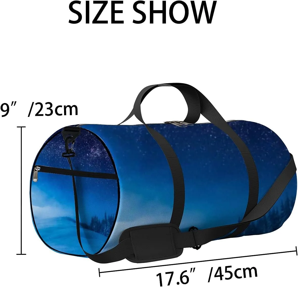 Sports Gym Bag for Women and Men Waterproof Christmas Forest Snow Milky Way Starry Sky Duffel Bag Lightweight Carryon Traveling Boarding Gripsack