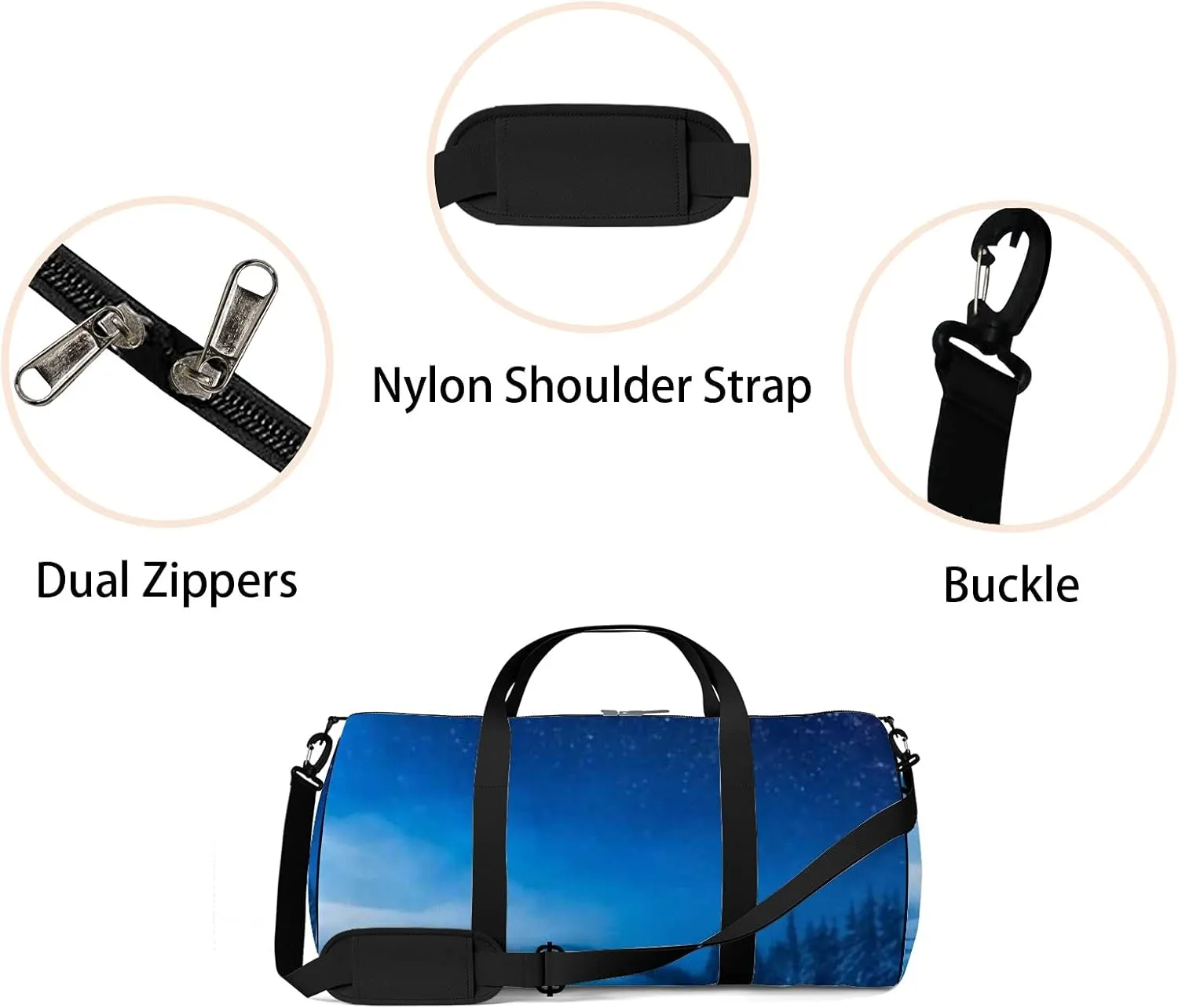 Sports Gym Bag for Women and Men Waterproof Christmas Forest Snow Milky Way Starry Sky Duffel Bag Lightweight Carryon Traveling Boarding Gripsack